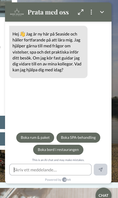 AI-chatt på webbplatsen: Prata med oss